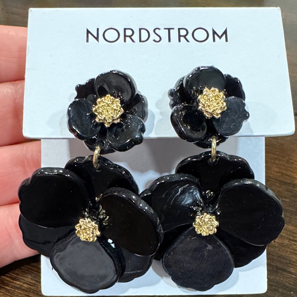 Nordstrom Black and Gold Floral Earrings